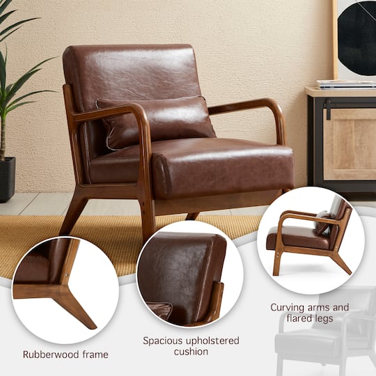Glitzhome® Mid-Century Faux Leather Accent Chair